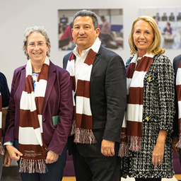 Left to right: Grace Chang, Dean Laura Haas, Robert Manning, Donna Manning and Chancellor Kumble Subbaswamy
