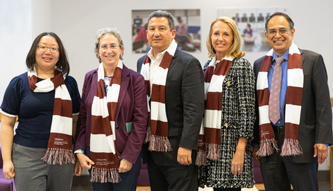 Left to right: Grace Chang, Dean Laura Haas, Robert Manning, Donna Manning and Chancellor Kumble Subbaswamy