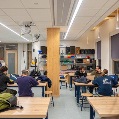 Students work in the Physical Computing Makerspace in the Computer Science Laboratories