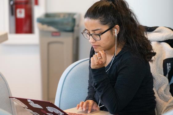 Student studying on laptop