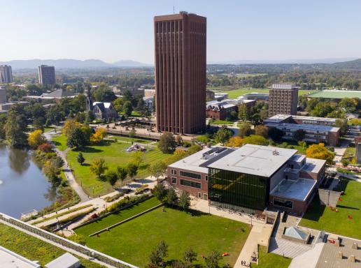 Arial view of UMass Amherst campus