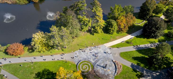 image of UMass Amherst Campus from above