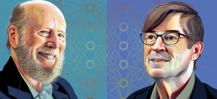Illustration of Manning CICS alum Richard Sutton and Professor Emeritus Andrew Barto, recipients of the 2024 ACM Turing Award
