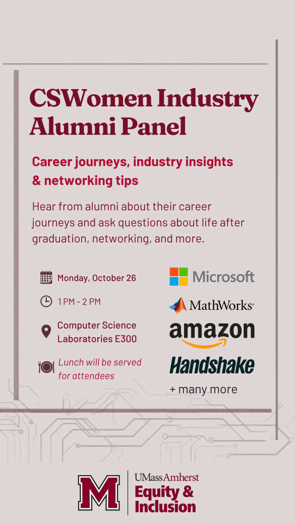CSWomen career panel with alumni poster